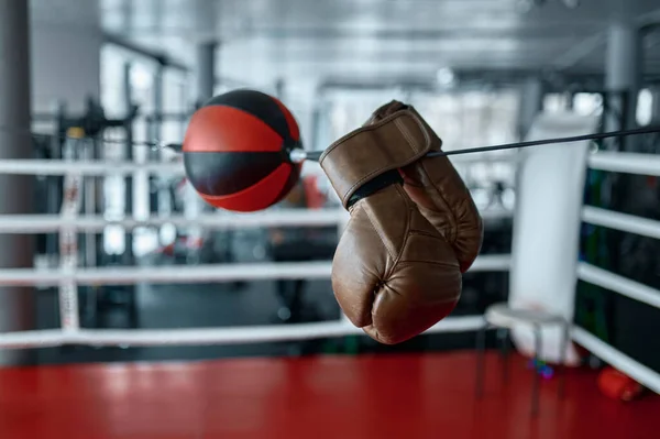Bokshandschoenen Hangend Aan Speed Boksbal Sport Ring Voor Strijd Strijd — Stockfoto