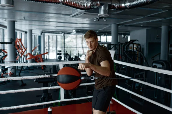 Jonge Atleet Bokser Sterke Bokser Training Met Bokszak Gym Ring — Stockfoto