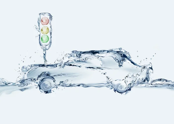Vatten bilen & trafikljus — Stockfoto