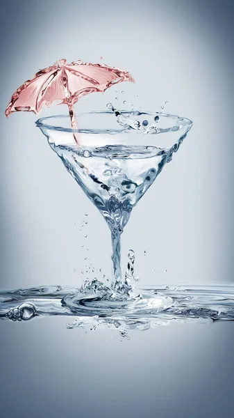 Bicchiere Martini Fatto Acqua Con Ombrello Rosso All Interno Foto Stock Royalty Free