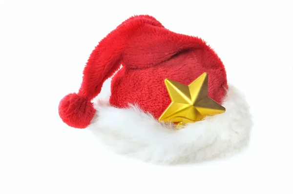 Étoile d'or en chapeau de Père Noël — Photo