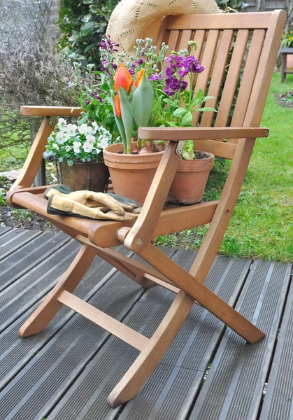 Spring flowers on a terrace — Stock Photo, Image