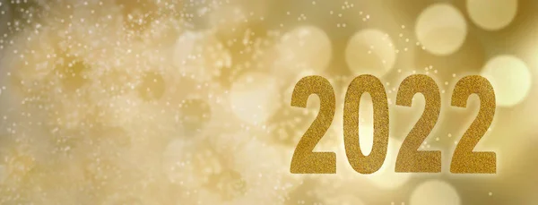 Gouden 2022 Nieuwjaar Heldere Bokeh Achtergrond Kopieer Ruimte Wenskaart — Stockfoto