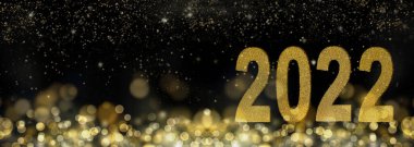 2022 altın sayı soyut bulanık ışıklarda gece panoramik manzarada 