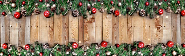 Panoramic Frame Christmas Decoration Copy Space Middle Plank — Stock Photo, Image
