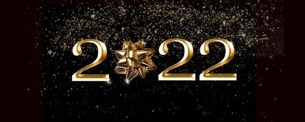 2022 Yeni Yıl Altın Sayı Gece Yıldızlı Arka Plan Kurdelesiyle — Stok fotoğraf