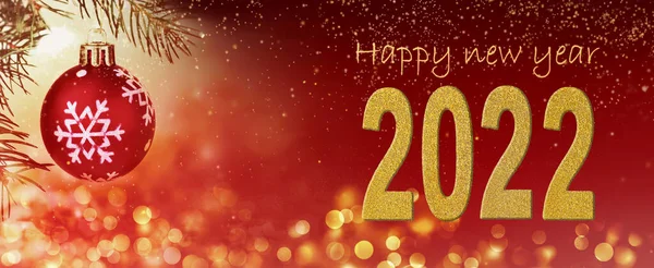 2022 Heureuse Nouvelle Carte Vœux Année Avec Boule Noël Rouge — Photo
