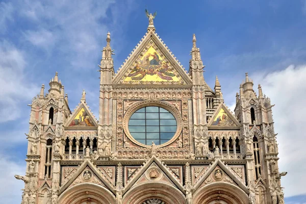 Duomo Siena Cathbridge Sienne Italy Upper Part Ovest Facade Oculus — стоковое фото