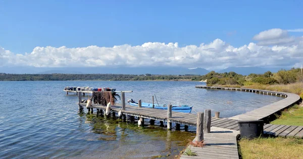 Holzsteg Über Wasser Ufer Eines Sees — Stockfoto