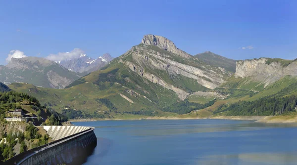 Roselend Dam Turquoise Water Mountainous Landscape France — Stockfoto