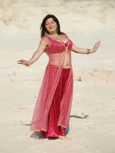 Sensitive dancer in red dress — Stock Photo, Image