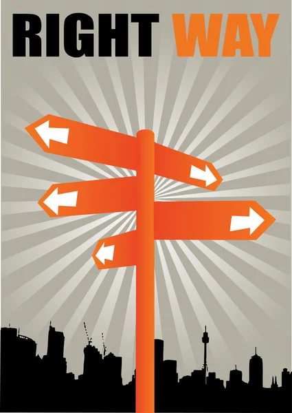 Signpost on city shape — Stock Vector