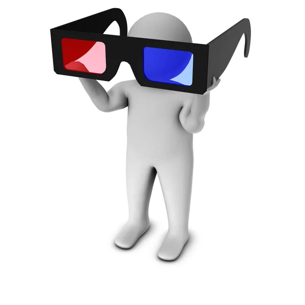 Człowiek 3D z okularami 3d — Zdjęcie stockowe