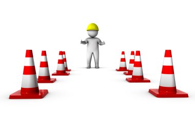 trafik koniler ile 3D adam