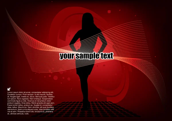 Woman silhouette on red decorative background — Stock Vector