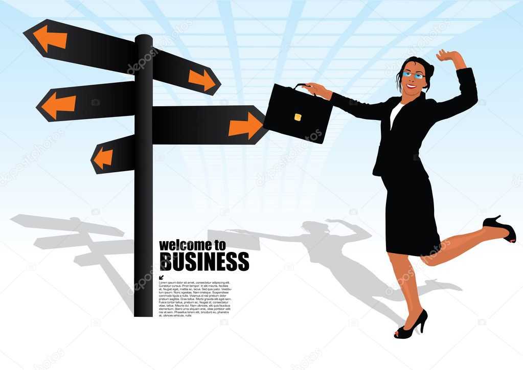 Businesswoman and the signpost