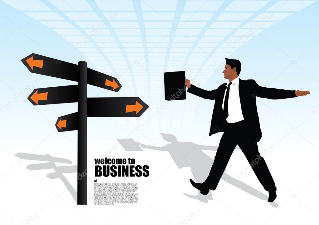 Businessman and the signpost