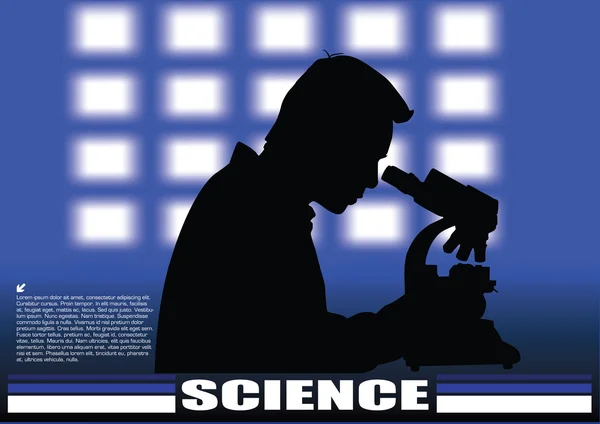 Scienziato con microscopio su sfondo astratto — Vettoriale Stock