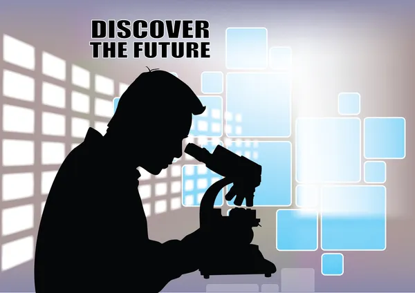 Scientist with microscope on abstract background — Stock Vector