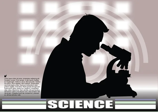 Wetenschapper met Microscoop op abstracte achtergrond — Stockvector