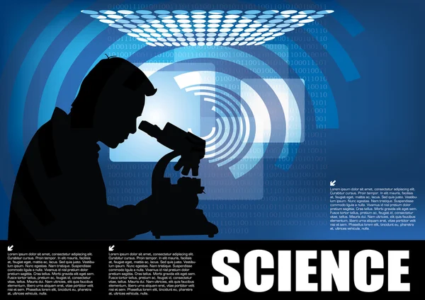 Scienziato con microscopio su sfondo astratto — Vettoriale Stock