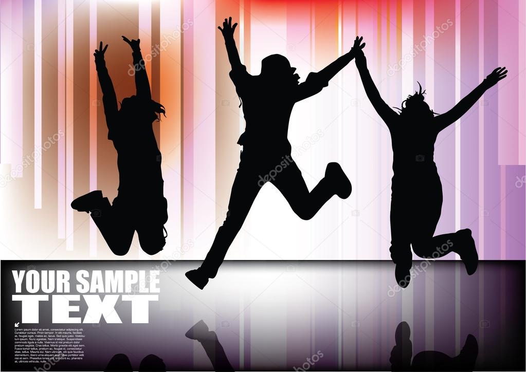 Jumping people on abstract background