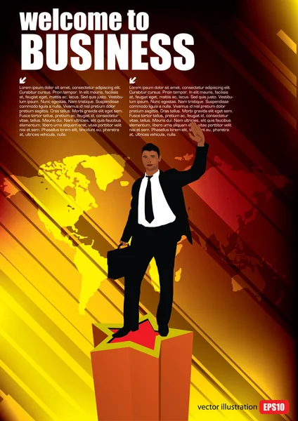 世界地図上のビジネスマン — ストックベクタ
