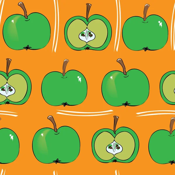 Green apple seamless pattern background — Stock Vector
