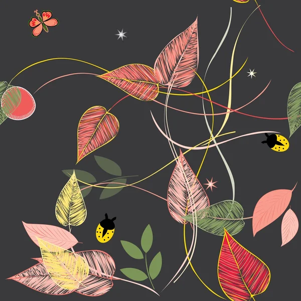 Abstrait fin florale papillon sans couture motif fond — Image vectorielle