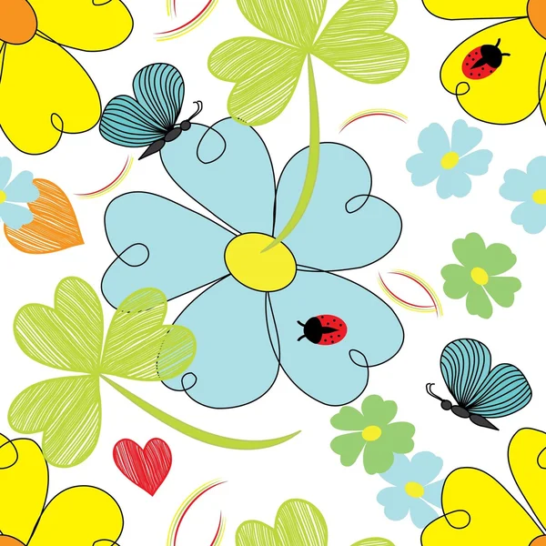 Abstracte bloem einde vlinder naadloze patroon achtergrond — Stockvector