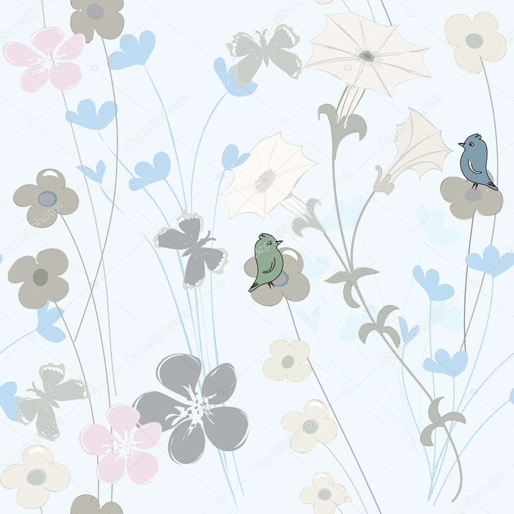 Abstract flower end butterfly seamless pattern background