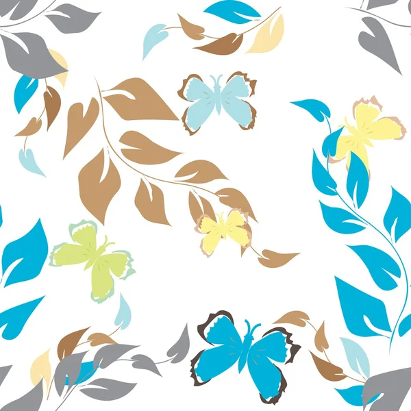Abstrato floral fim borboleta sem costura padrão fundo — Vetor de Stock