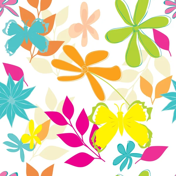 Abstrait fin florale papillon sans couture motif fond — Image vectorielle