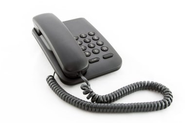 beyaz zemin üzerine siyah ofis telefon.