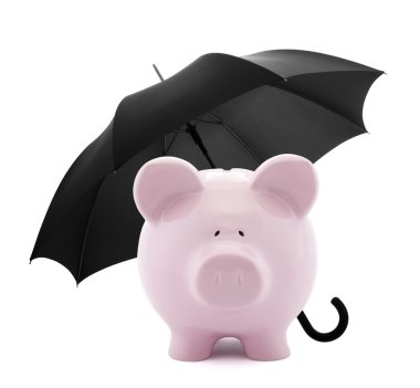 Finans Sigorta. şemsiye ile Piggy banka