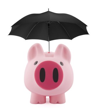 Finans Sigorta. şemsiye ile Piggy banka