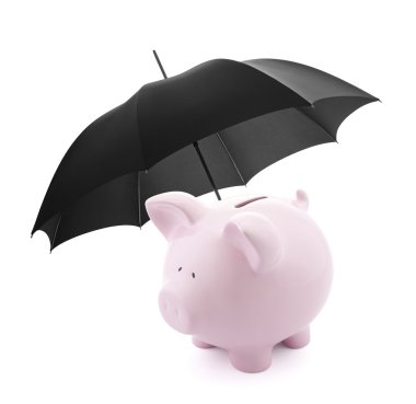 Finans Sigorta. şemsiye ile Piggy banka