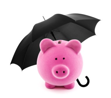 Finans Sigorta. şemsiye ile Piggy banka