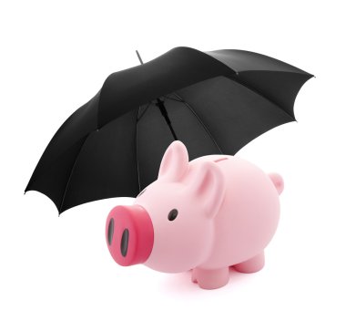 Finans Sigorta. şemsiye ile Piggy banka