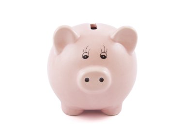 Beyaz arkaplanda domuz kumbarası