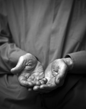 Poverty. Wrinkled empty old hands clipart
