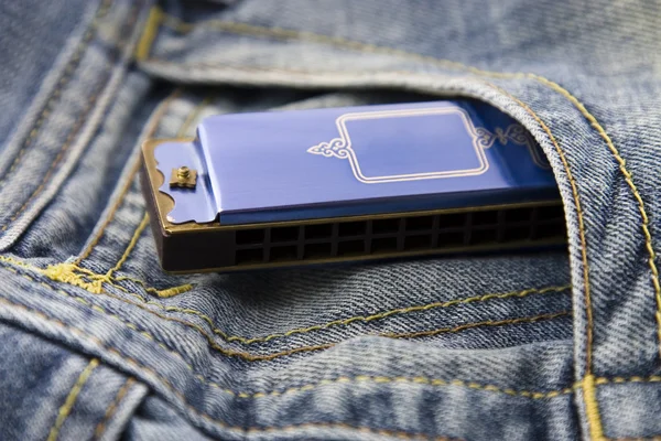 Armonica blu in tasca — Foto Stock