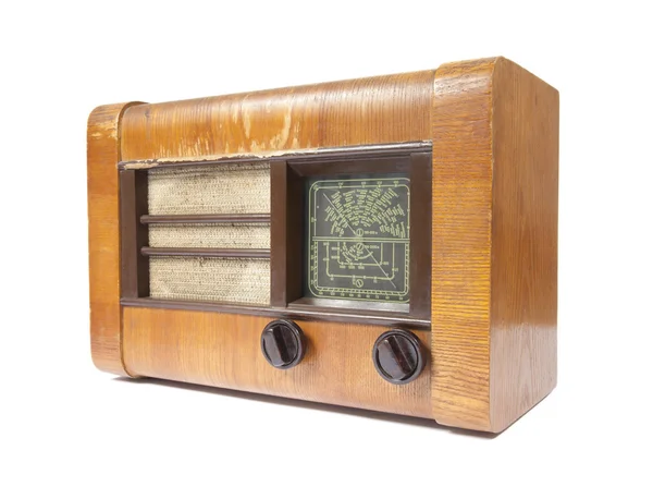 Stare drewniane radia na białym tle — Zdjęcie stockowe