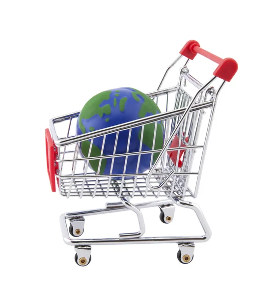 Globe and shopping cart with clipping path — Stock Photo, Image