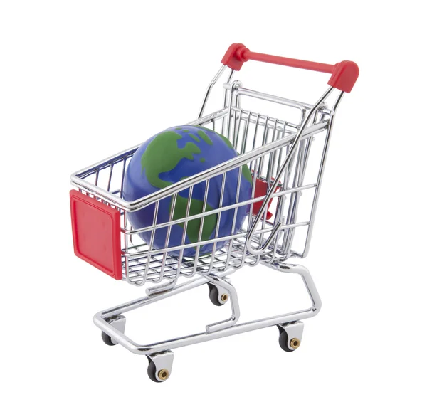 Globe and shopping cart with clipping path — Stock Photo, Image