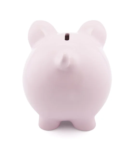 Back view of pink piggy bank with clipping path — Stock Photo, Image