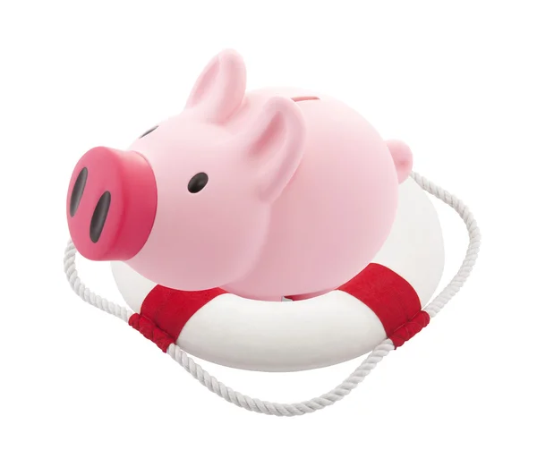 Savings help. Piggy bank with Lifebuoy — Stock Photo, Image