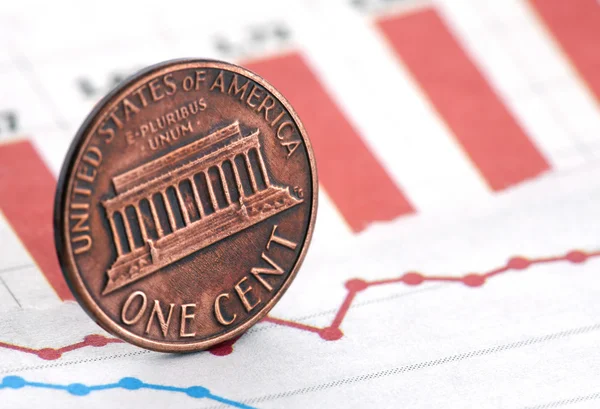 American one cent on newspaper chart — Stock Photo, Image