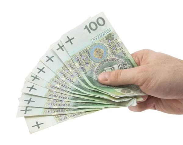 Pools geld in de hand. uitknippad opgenomen. — Stockfoto