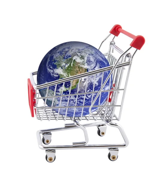 Shopping cart with globe isolated on white — Stock Photo, Image